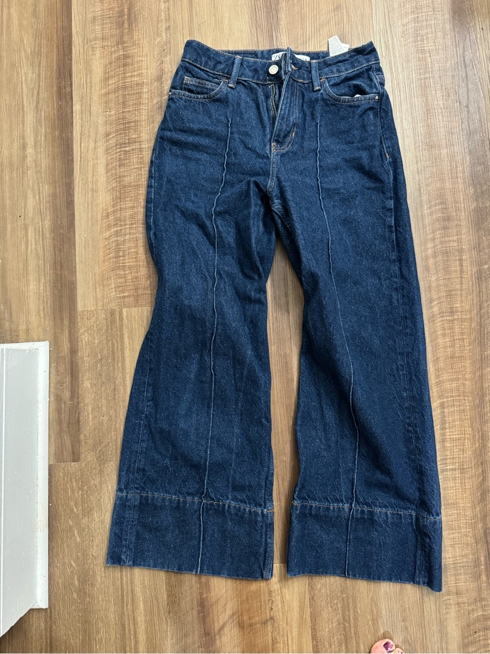 Zara Dark Blue Wide-Leg Flare Jeans